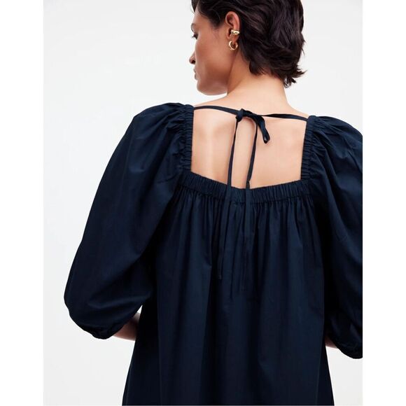 Madewell Square-Neck Puff-Sleeve Mini Dress in Navy Blue Size 2 NWT - Picture 2 of 8